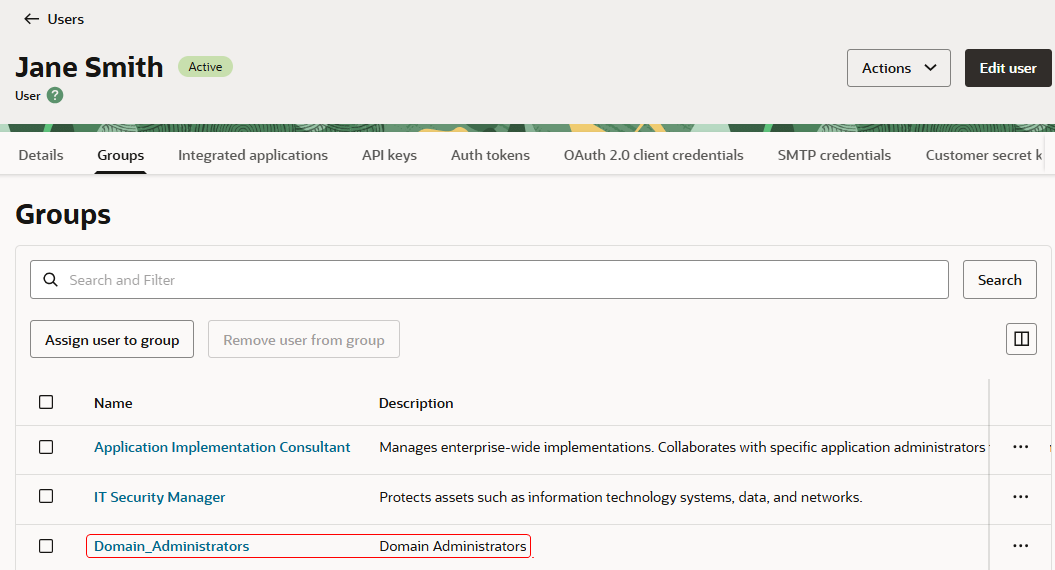 Weisen Sie der Gruppe Domain_Administrators in IAM einen Benutzer zu.