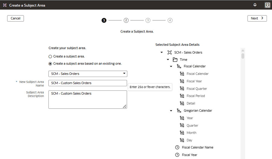 Schritt 1 des Assistenten auf der Seite "Themenbereich erstellen" Schritt 1 des Assistenten auf der Seite "Themenbereich erstellen"