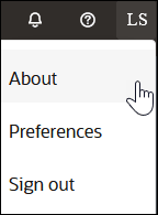 Oben werden drei Symbole angezeigt. Das dritte Symbol wird angeklickt, um Optionen für "Info", "Voreinstellungen" und "Abmelden" anzuzeigen.