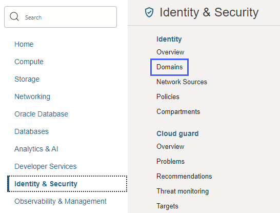Identitäts- und Sicherheitskategorie mit Domains