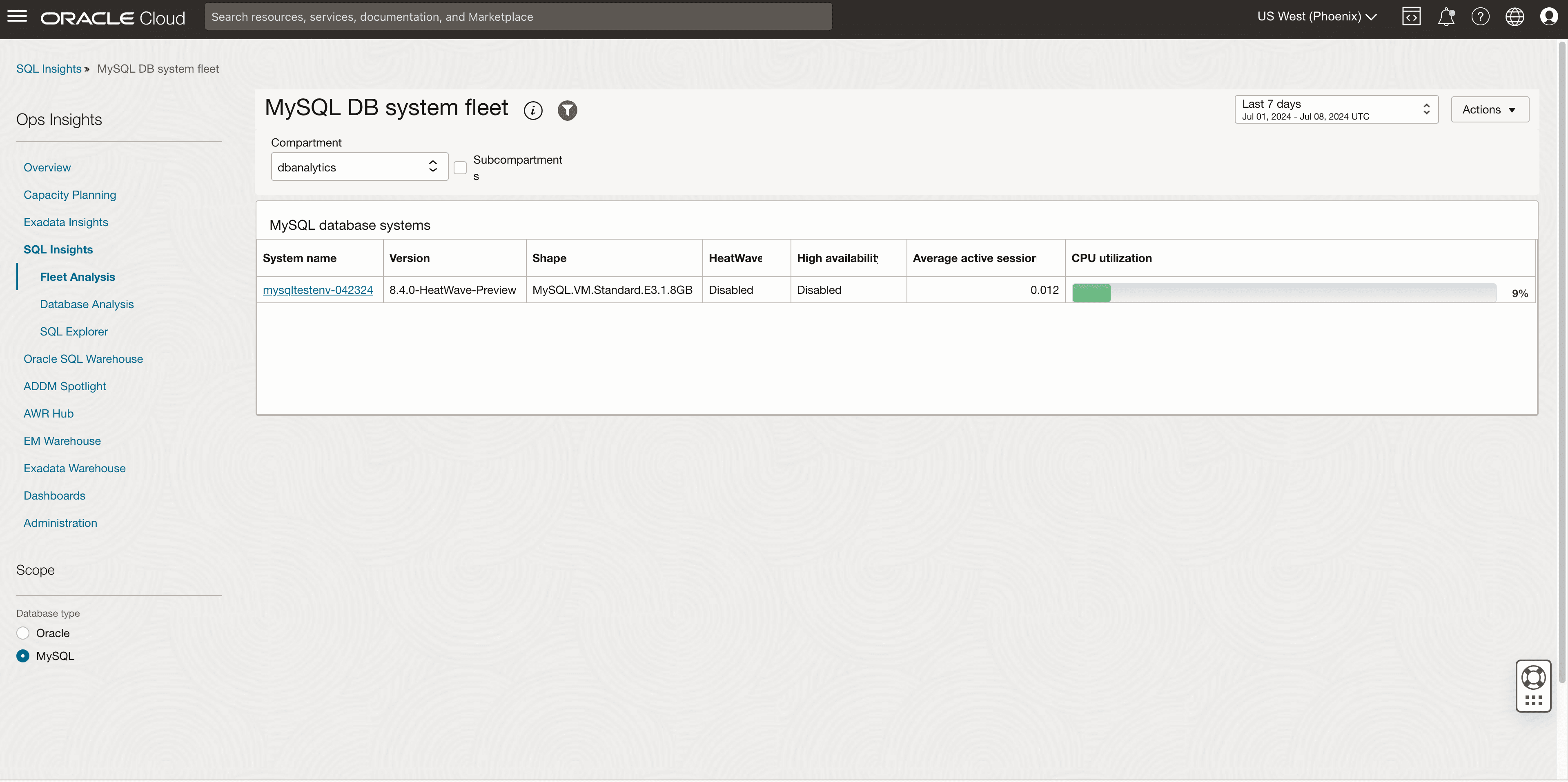 MySQL Flottenanalyseseite