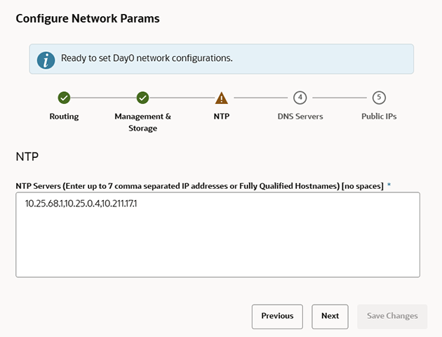 Abbildung der Seite mit den NTP-Parametern des Assistenten für die Netzwerkkonfiguration