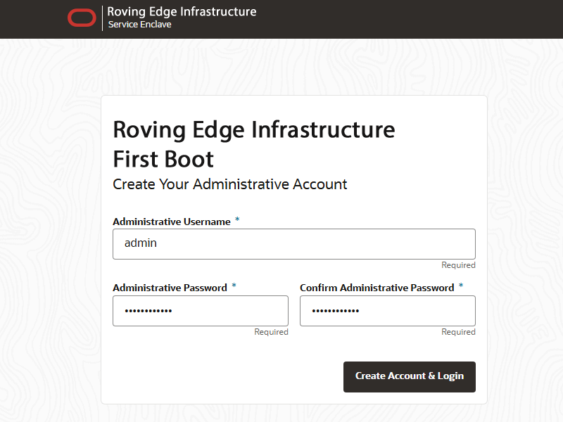 Abbildung der ersten Boot-Seite, von der aus das primäre Administratorkonto erstellt wird.