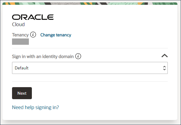 Bildschirm "Identitätsdomain für die Anmeldung auswählen"