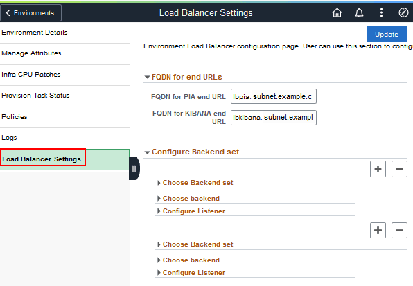Seite "Load Balancer-Einstellungen" in Cloud Manager