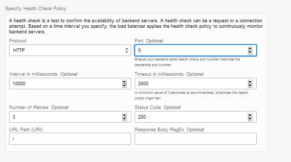 Seite "Load Balancer erstellen", Health-Check-Policy angeben