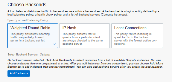 Seite "Load Balancer erstellen", Abschnitt "Load Balancing Policy angeben"