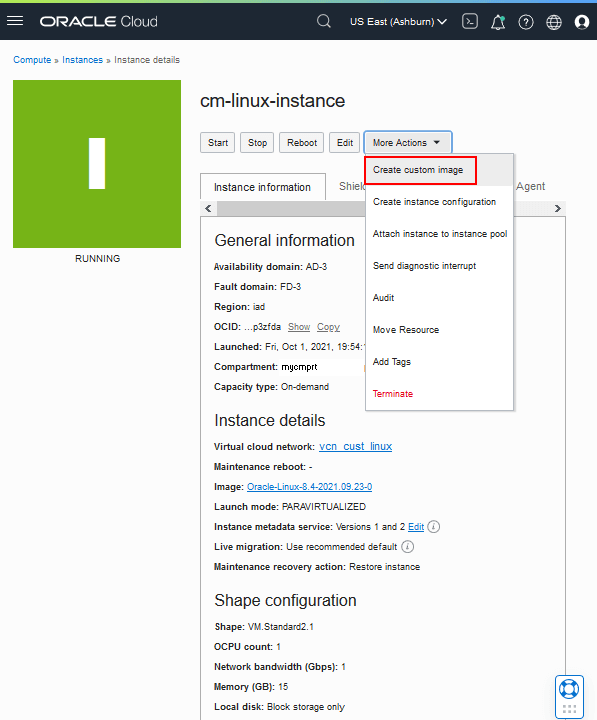 Seite "Instanzdetails", benutzerdefiniertes Image erstellen