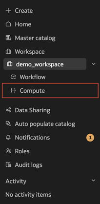Compute-Seite für AI Data Platform, wobei Compute im linken Fensterbereich hervorgehoben ist