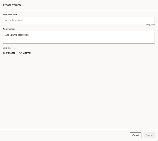 Volume-Seite mit ausgewählter Option "Verwaltet" erstellen
