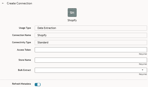 Dialogfeld "Verbindung erstellen" für den Shopify-Connector