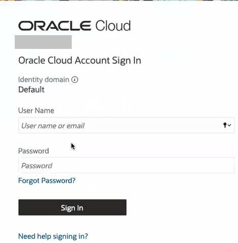 Anmeldedetails für Oracle Cloud-Account Anmeldedetails für Oracle Cloud-Account