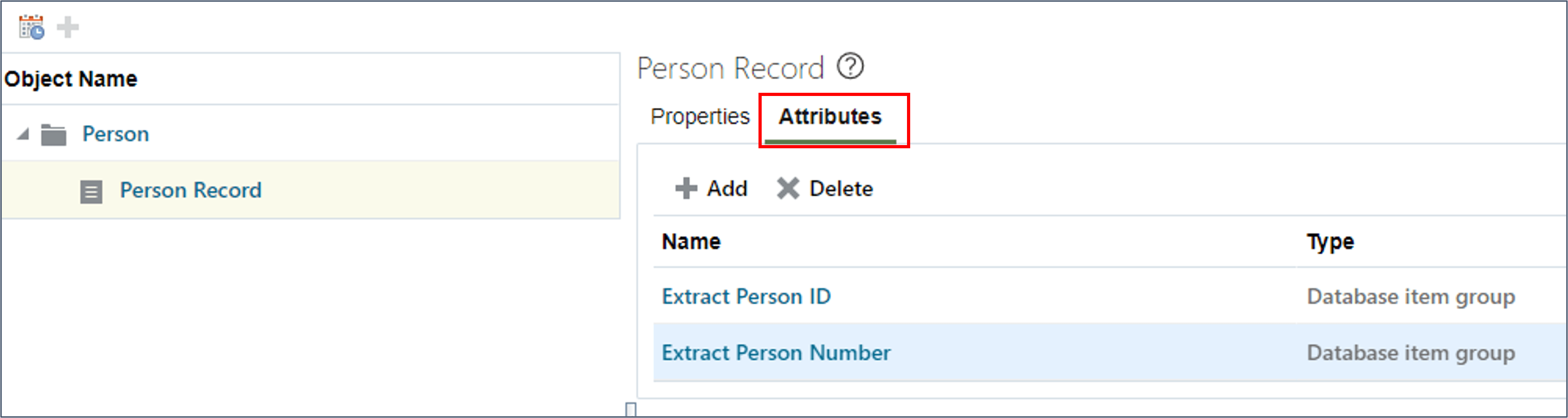 Die Registerkarte "Attribute" befindet sich neben "Eigenschaften" für das Objekt.