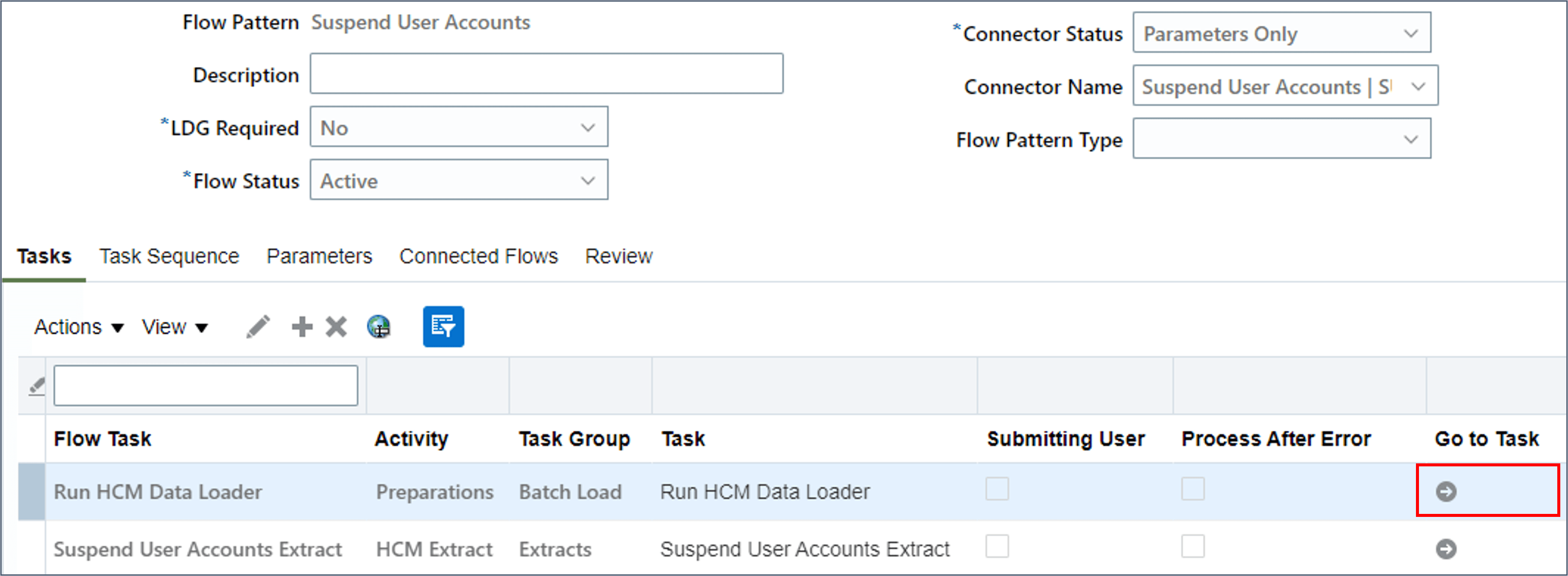 Klicken Sie in der Zeile "HCM Data Loader ausführen" auf "Gehe zu Aufgabe".