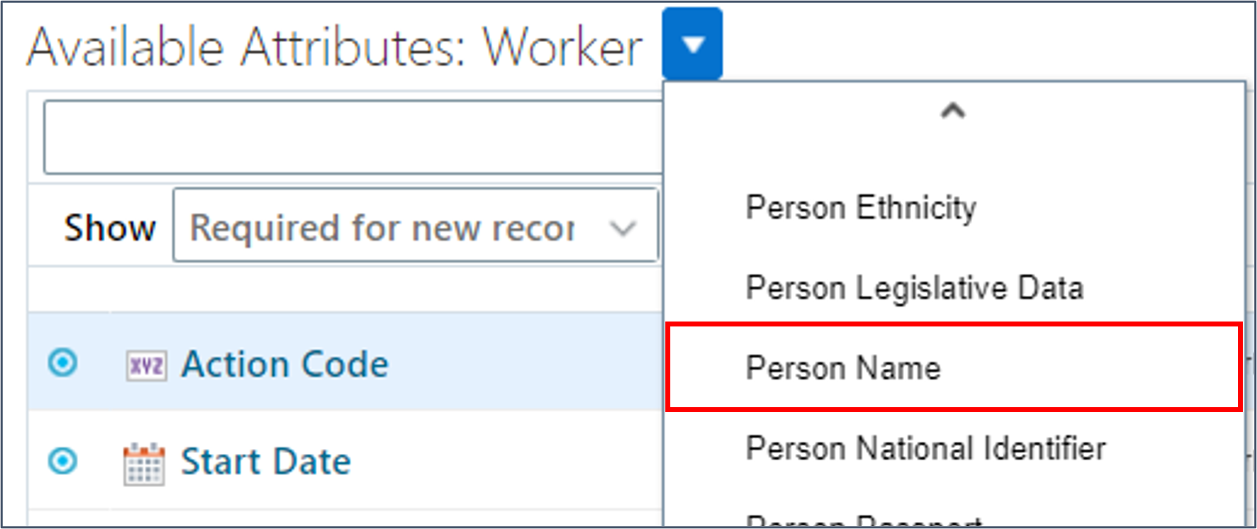 Personennamen aus der Auswahlliste "Verfügbare Attribute" auswählen