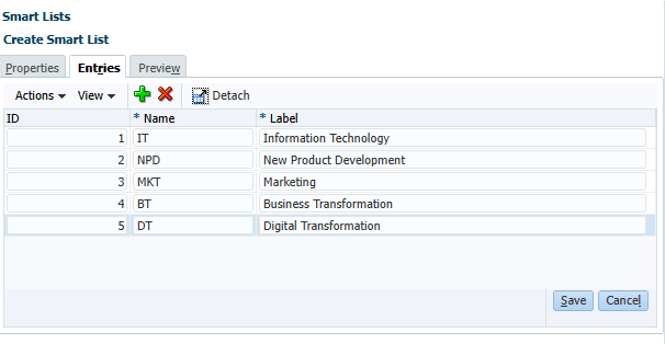 Smart List-Einträge