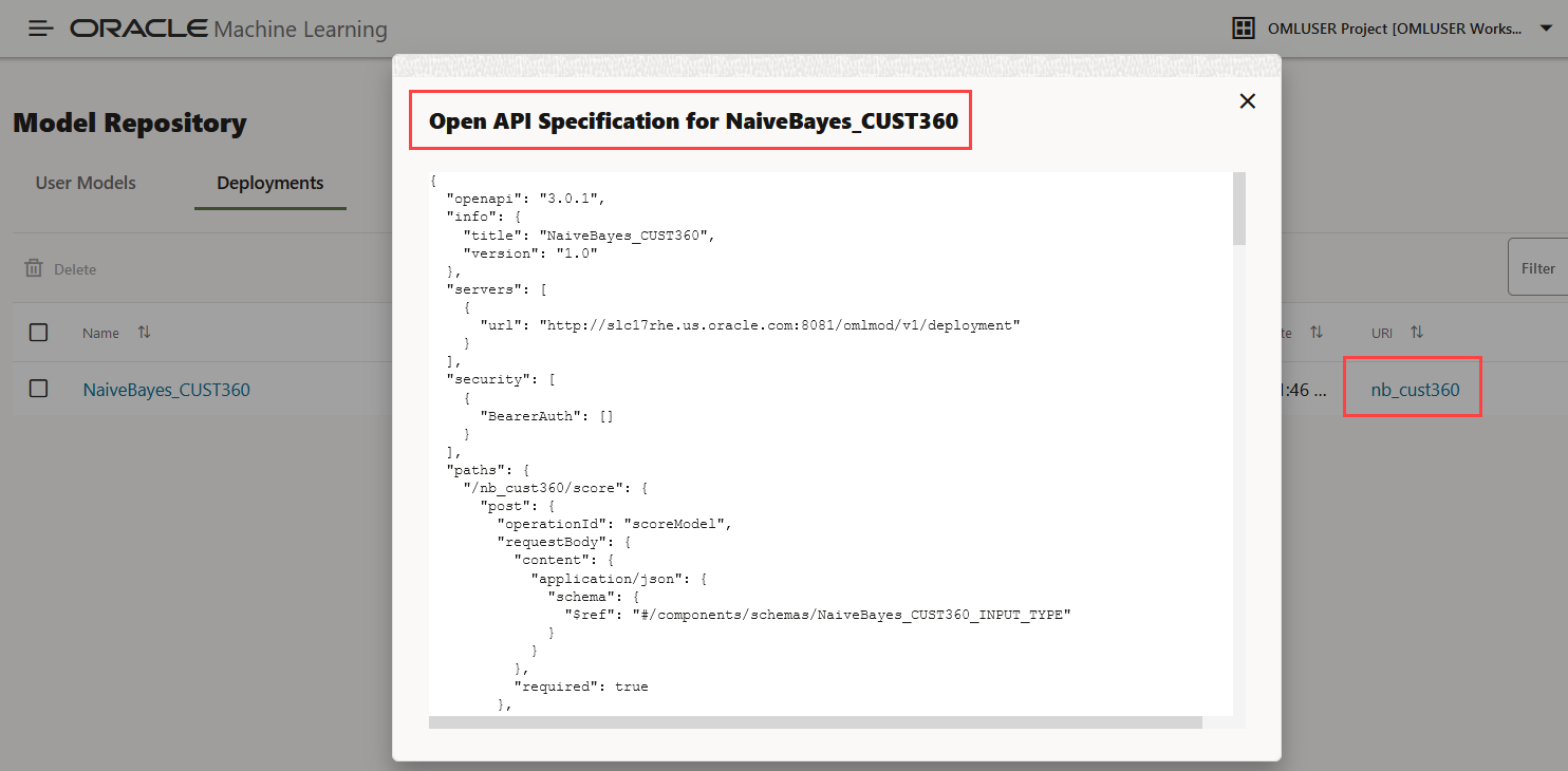 REST-API-Spezifikationen eines bereitgestellten Modells