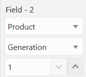 Feld mit drei leeren Selektoren. Dimensionsselektor enthält Produkt, Typselektor enthält Generation und einen zusätzlichen Selektor mit der Nummer 1