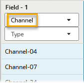 Feld 1 im Regeleditor für die Dimensionserstellung, das mit Daten aufgefüllt wird und die Dimension "Kanal" ausgewählt ist.