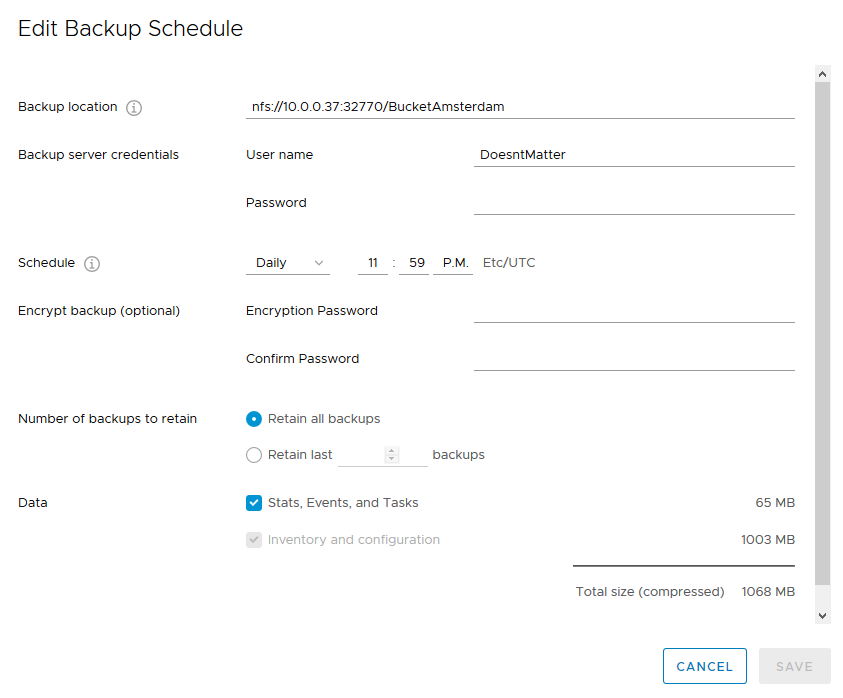 Backup der vCenterAppliance in Oracle Cloud Infrastructure Object