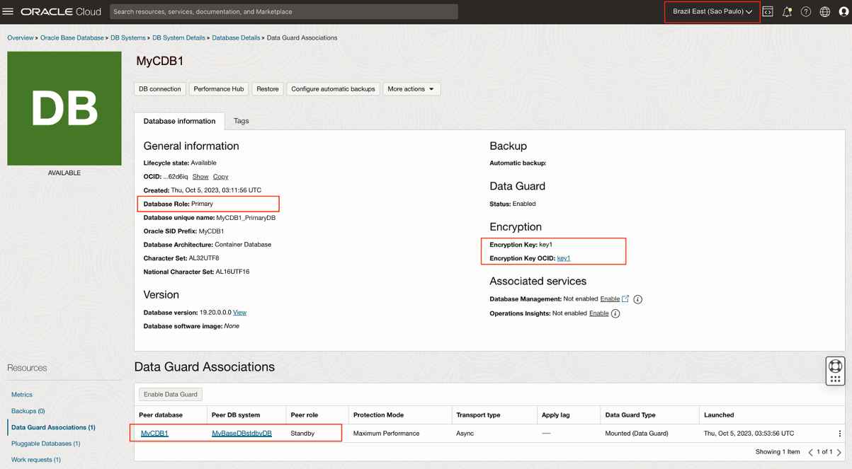 Bild mit Informationen zur Primärdatenbank