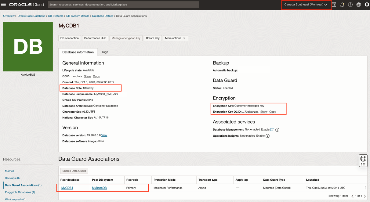 Bild mit Informationen zur Primärdatenbank
