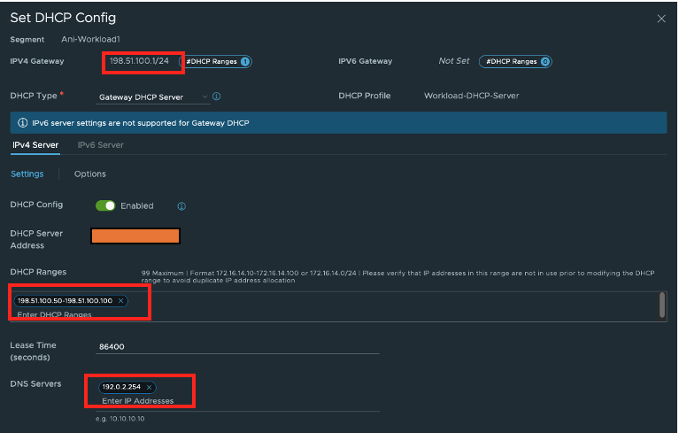DHCP- und DNS-Konfiguration für Segment