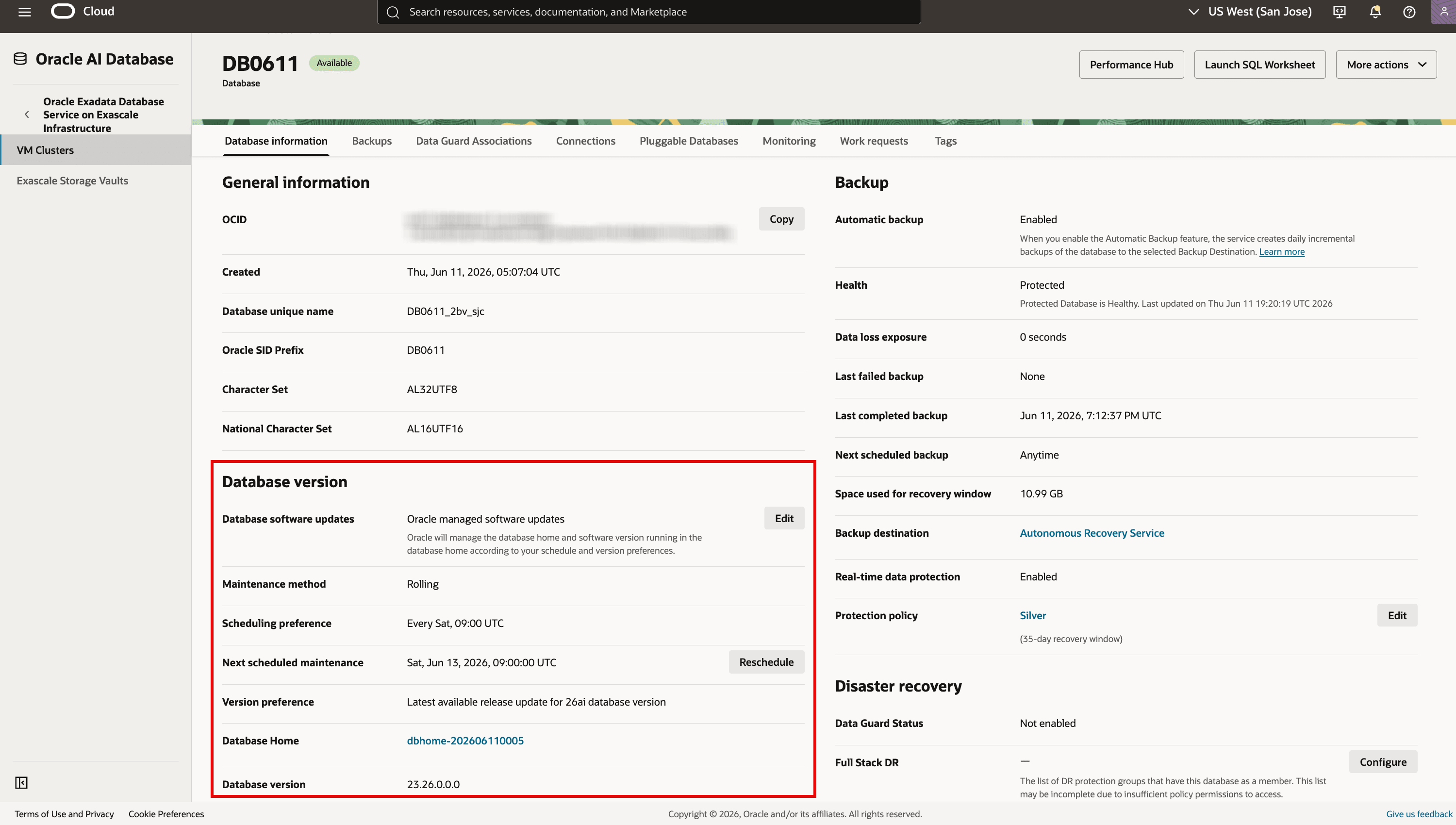 Datenbankdetails - Nächste geplante Wartung