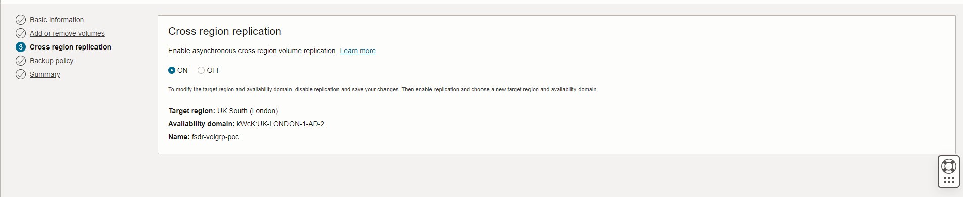 Regionsübergreifende Replikation in Ashburn aktivieren