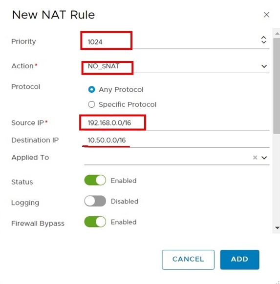 NO_SNAT-Regel hinzufügen