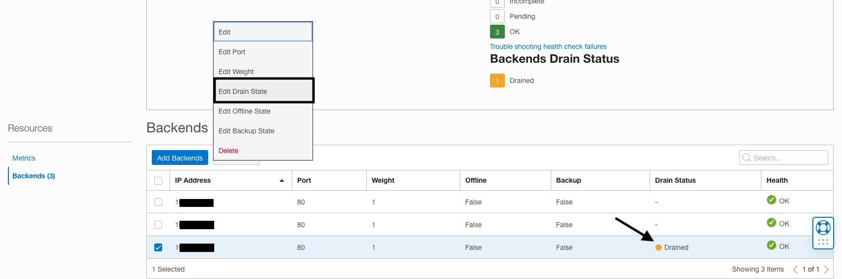 Drain-Status bearbeiten
