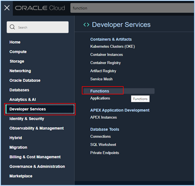 Zugriff auf OCI Functions-Service