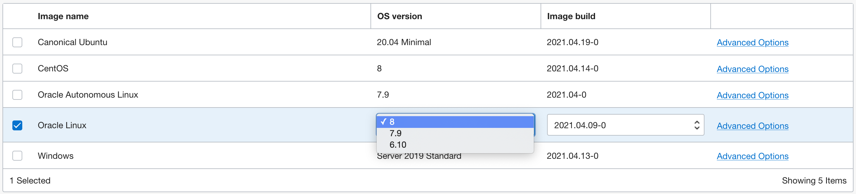 Wählen Sie "Oracle Linux 8" aus