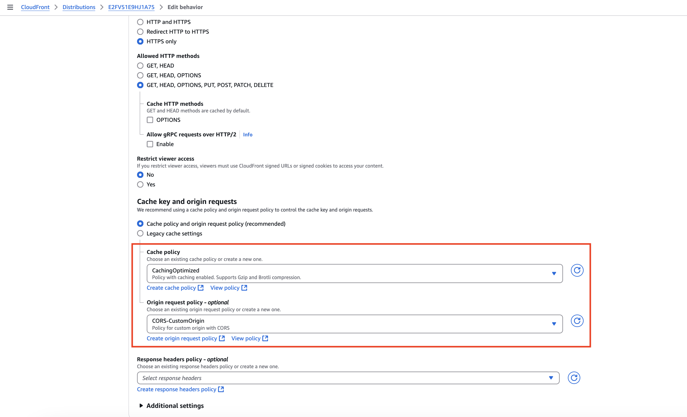 Ursprungs- und Cache-Policy