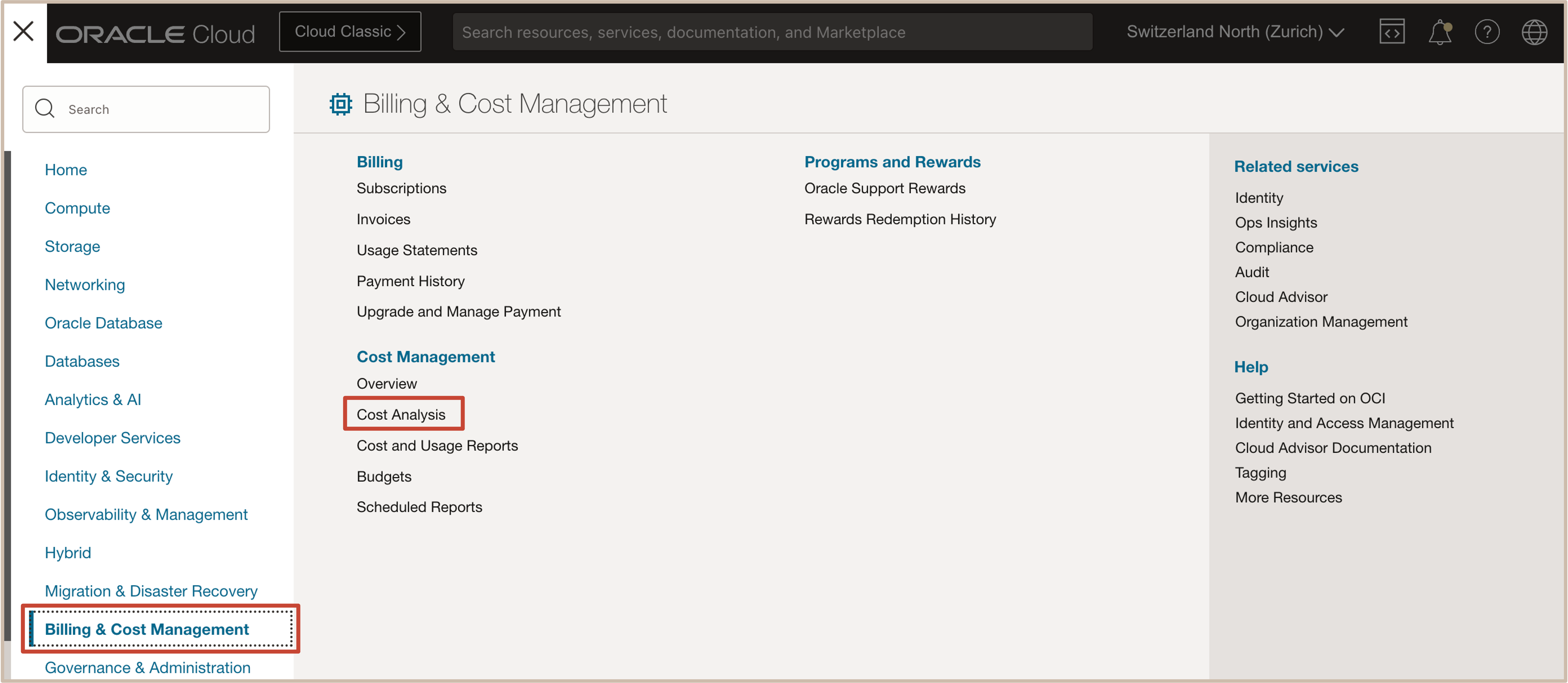 Bild mit OCI-Konsolennavigation Bild mit OCI-Konsolennavigation