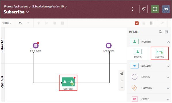Genehmigungsaufgabenelement hinzufügen