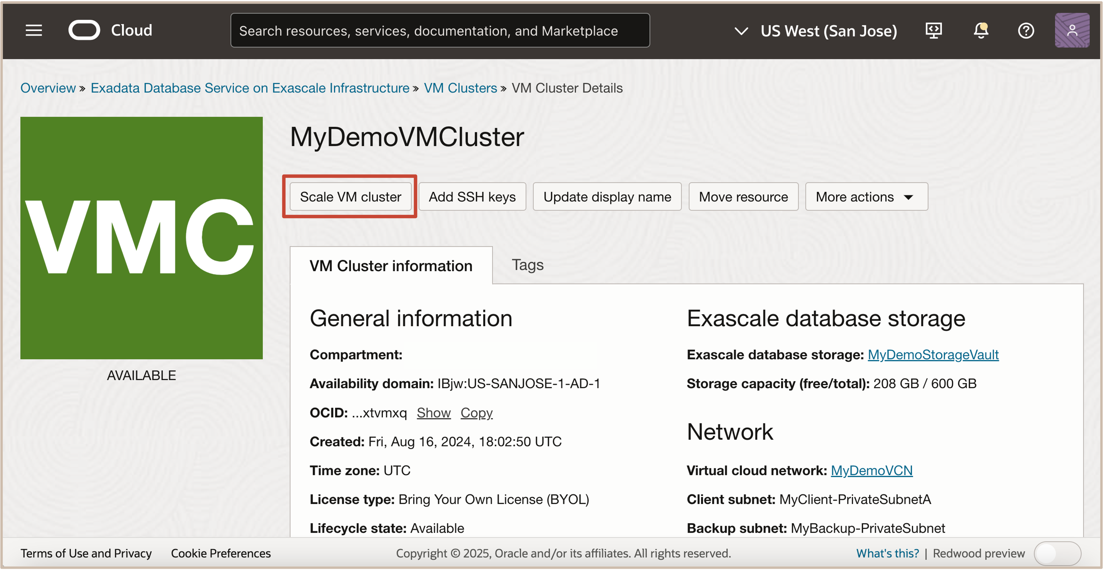 Bild mit Schaltfläche "VM-Cluster skalieren"