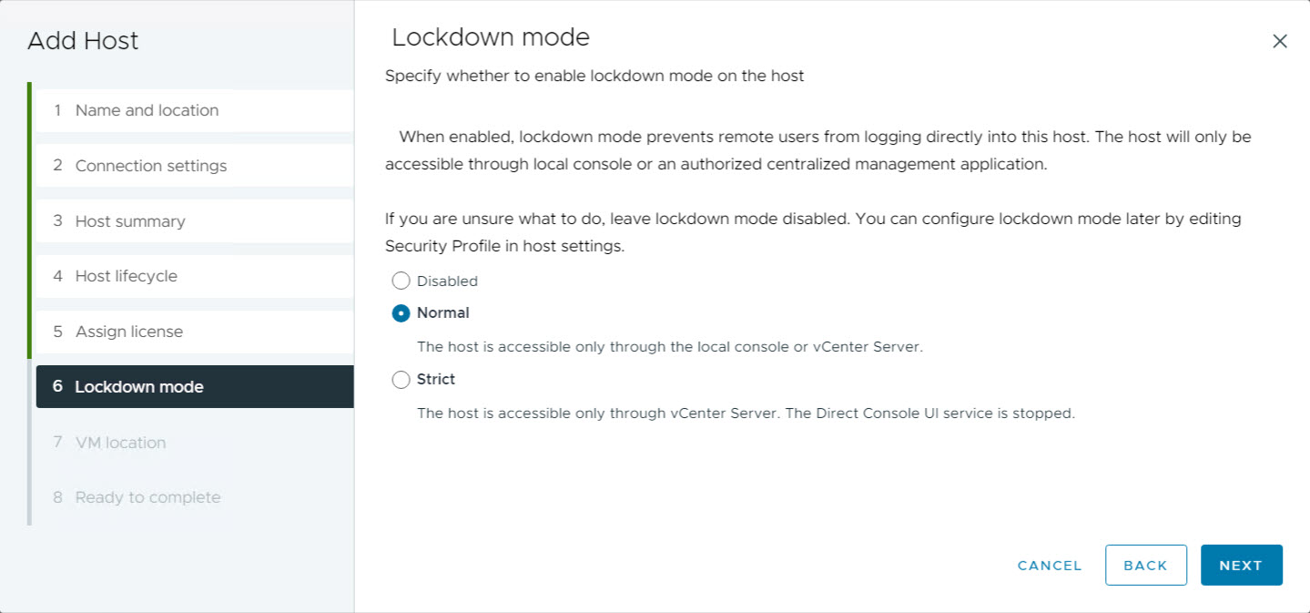 vCenter - Hostsperrmodus