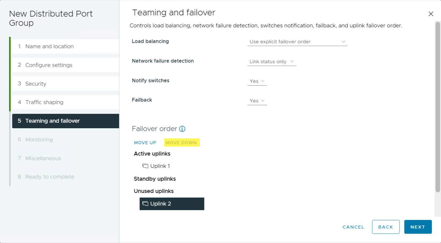 vDS - Mgmt-DPG-Teaming Failover erstellen