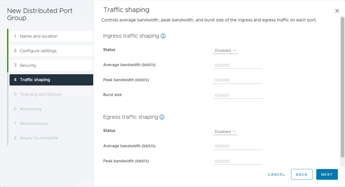 vDS - Prov DPG Traffic Shaping erstellen