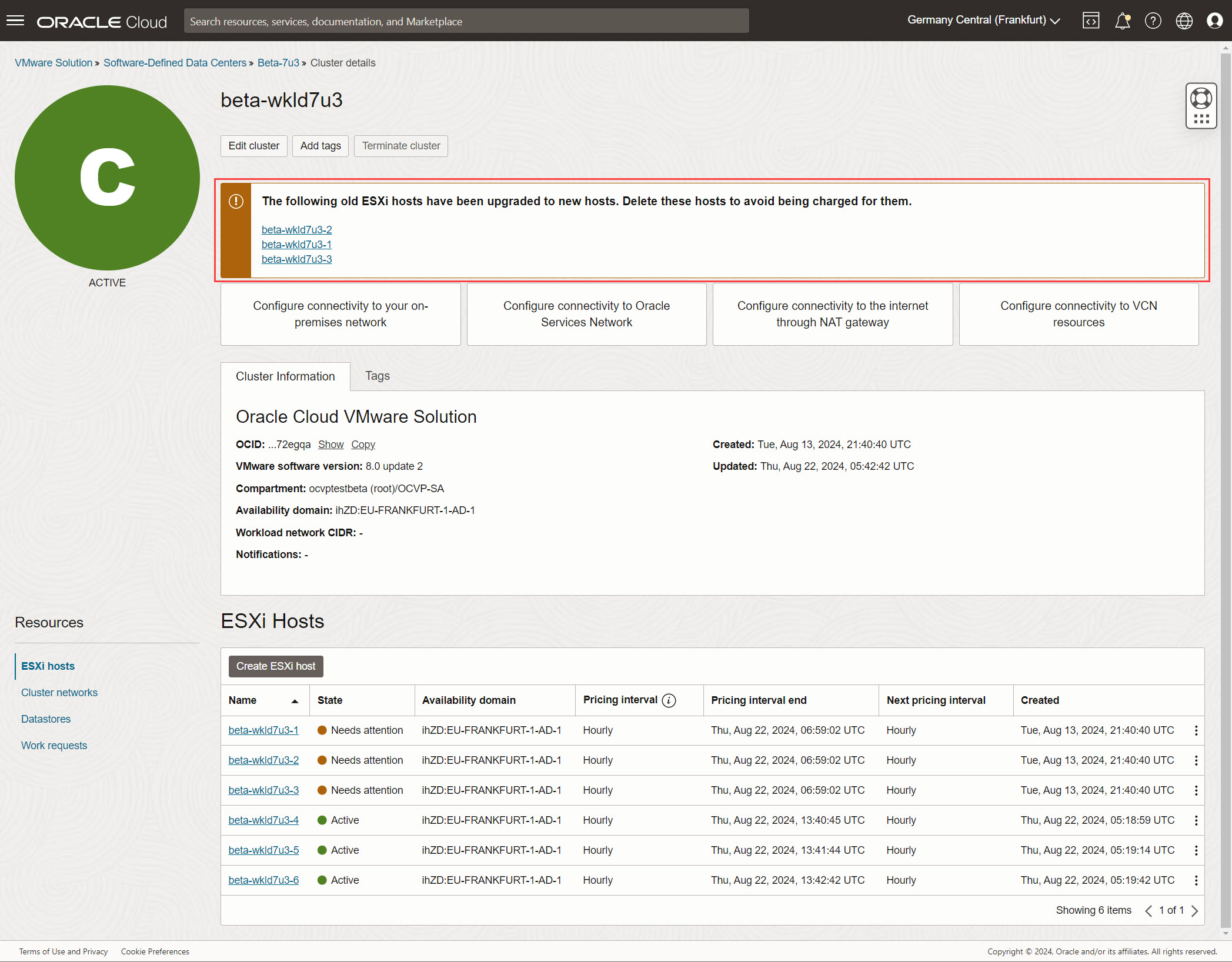 Workload-Cluster upgraden - Mehrere Hosts müssen bearbeitet werden