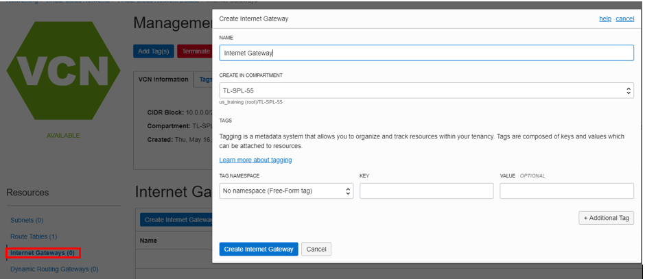 Internetgateway erstellen