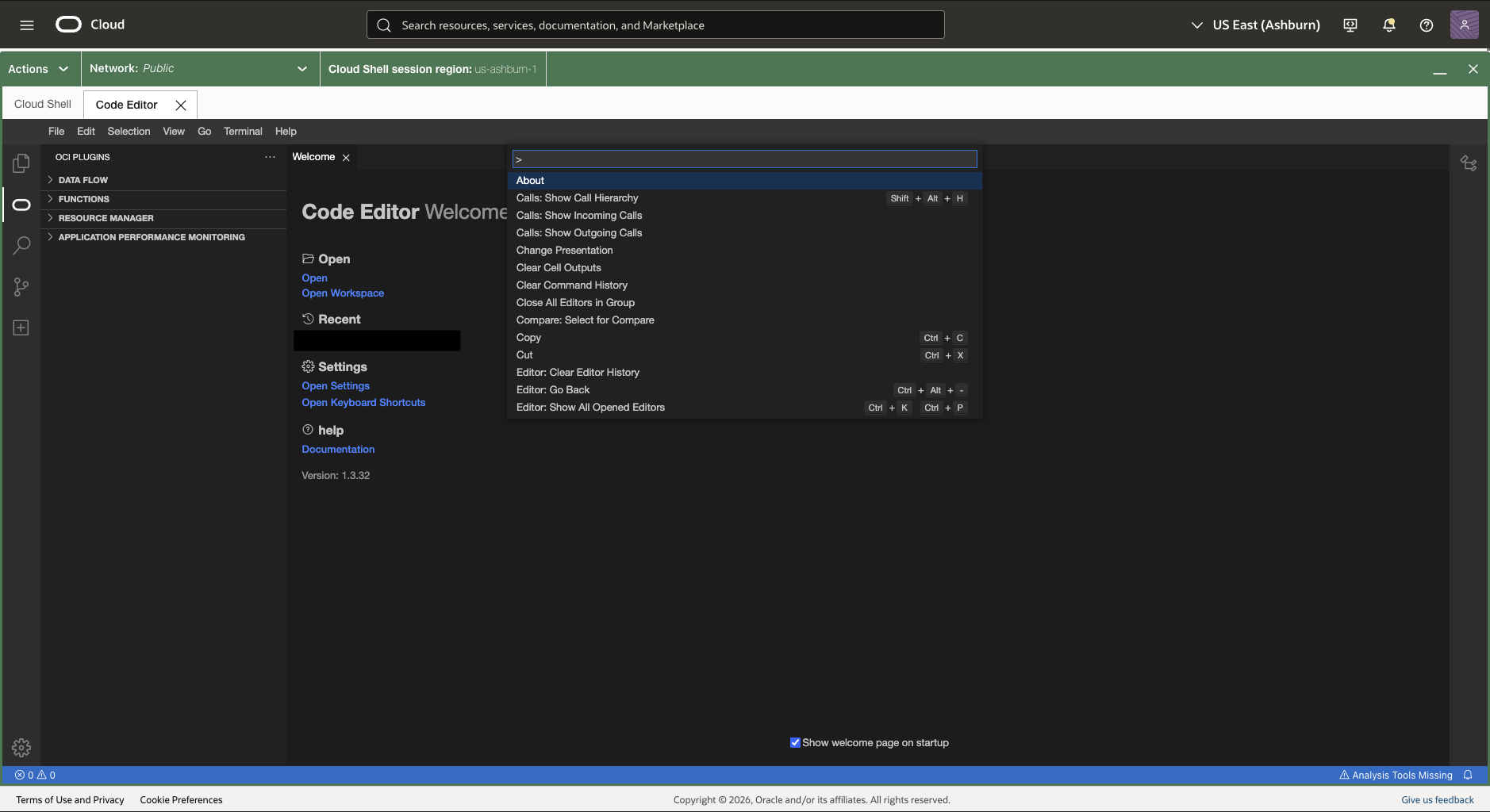 Code Editor command palette