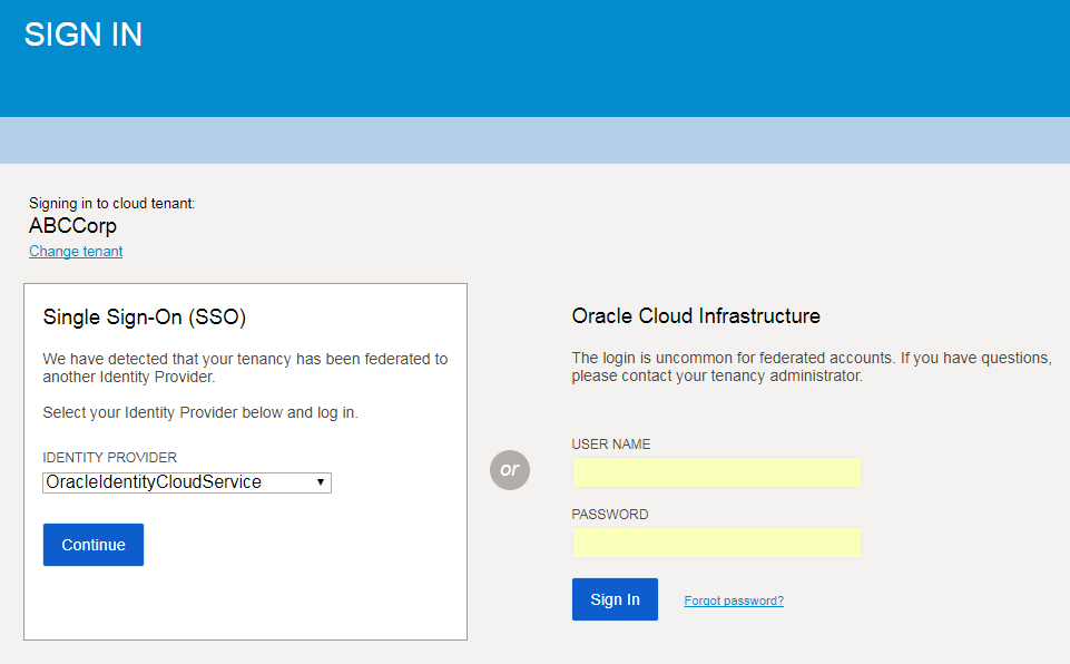 This screenshot shows the sign-in page for federated users