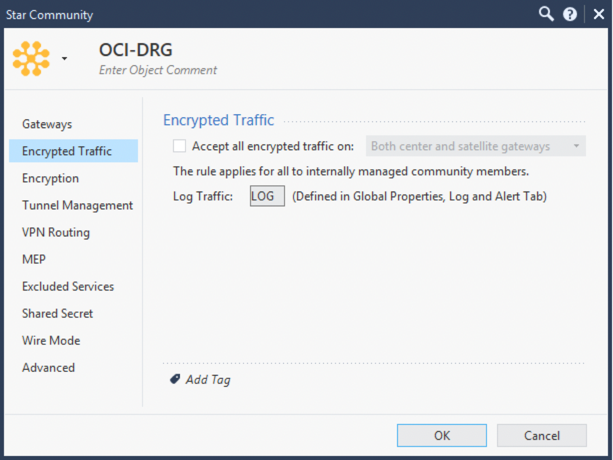 This image shows where you can configure which traffic is encrypted.