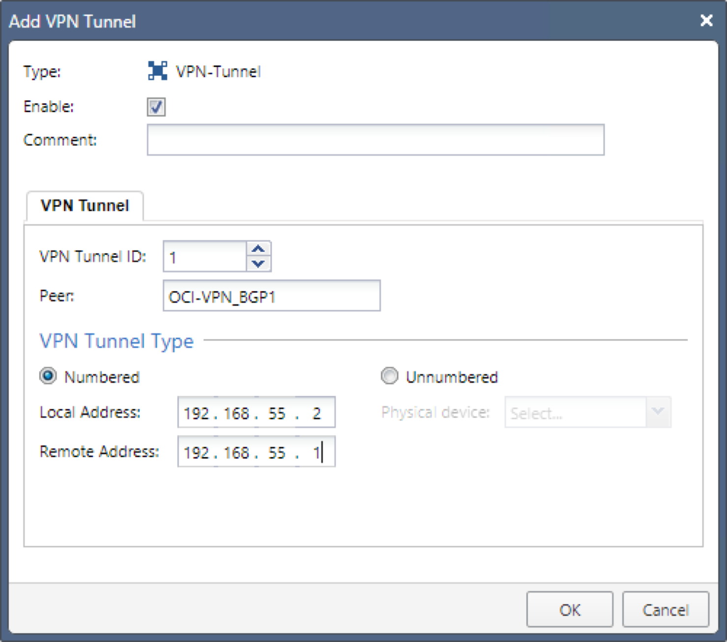 This image shows the VPN tunnel parameters to configure in the GAIA portal.