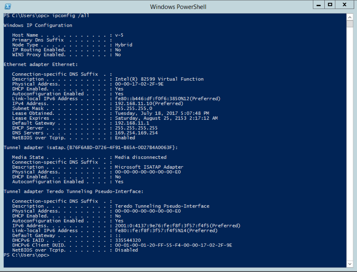This image shows the results of the ipconfig /all command.