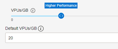 Block Volume Performance slider specifying higher performance.