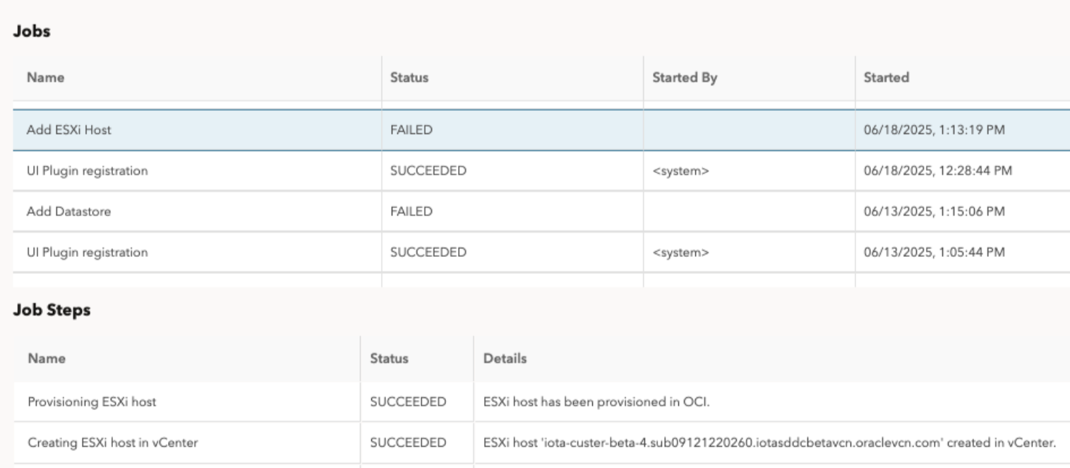 Click to expand Failed Add ESXi Host Job example