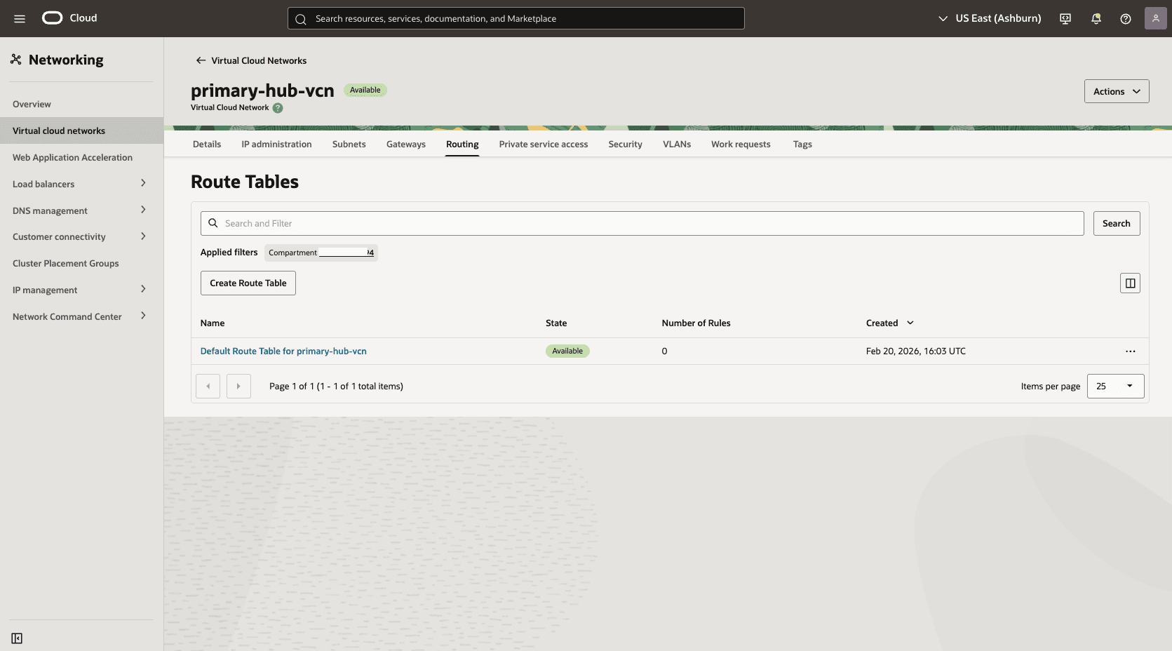 This screenshot shows how to configure the network in the primary region.